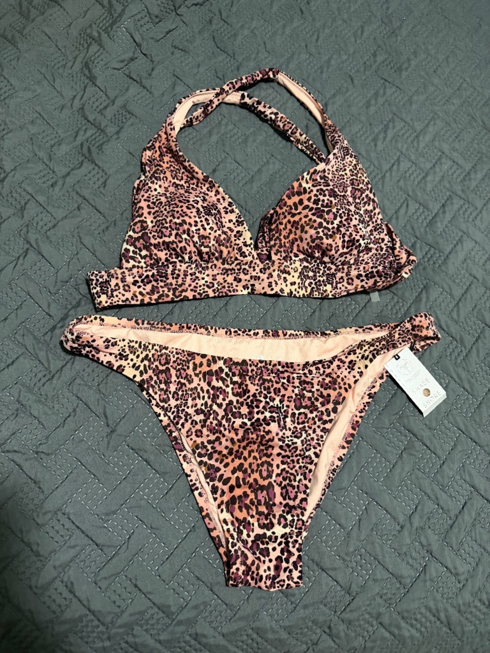 Shade & Shore Bikini, leopard print, size L, new with tags